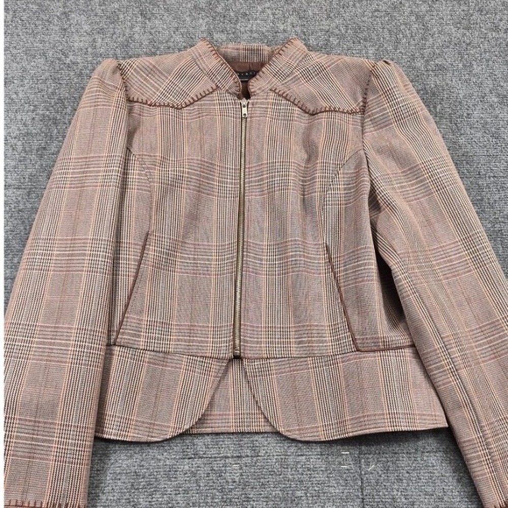 Parallel Brown Glen Plaid Zip Up Jacket Blanket Stitch Western